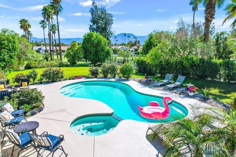 Gorgeous back yard pool with plenty of sun, shade and mountain views 