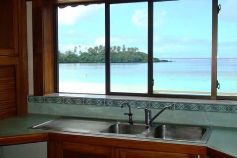 View from the kitchen out to the lagoon and island