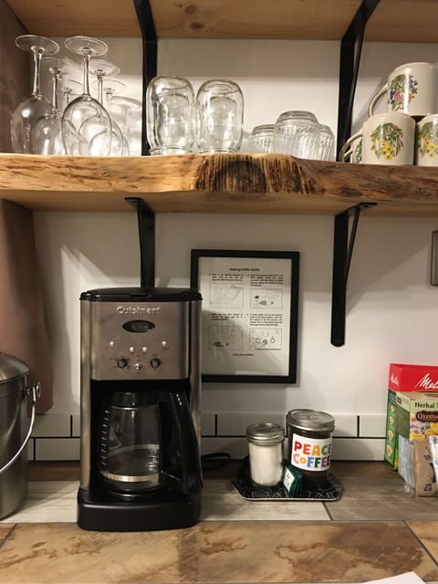 Coffee machine, freshly ground organic coffee provided. 