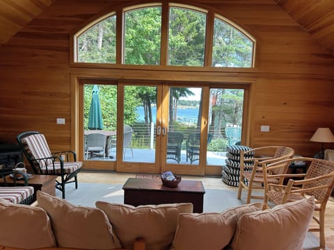 Comfortable living space with views to beach islands and mountains.