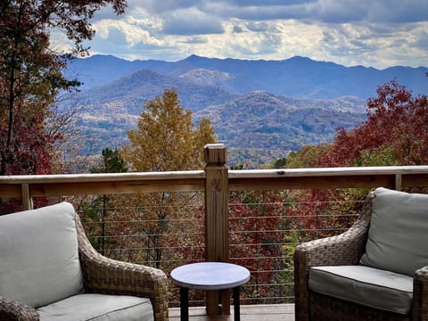 Cozy mountain-view deck perfect for morning coffee