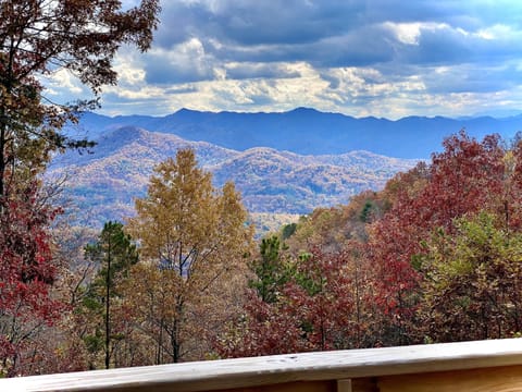 Breathtaking mountain views framed by vibrant autumn foliage