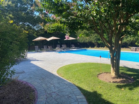 Lounges and pool await