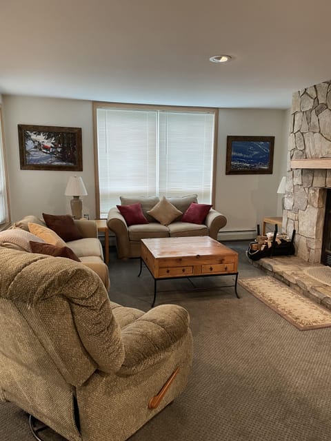 Great room with wood fireplace