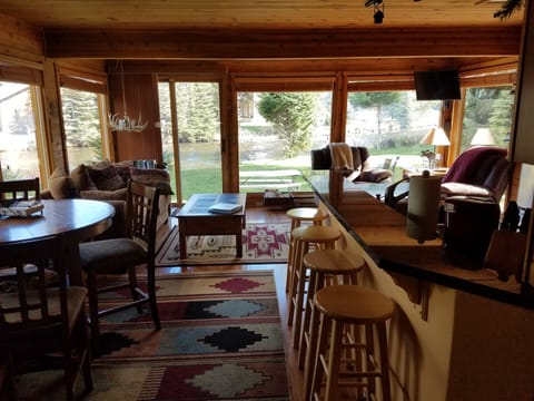 The great room.  See the stream in the background?  Not far from the lake.