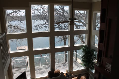 Large picture windows in family room looking to East Lake Okoboji