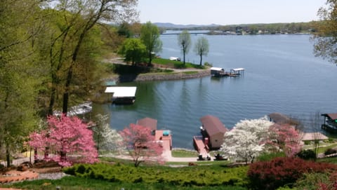 Waterfront view, our two docks and golf car ramp