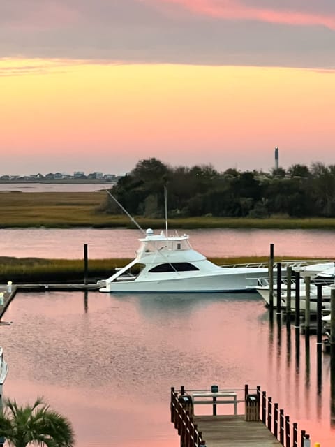 View of Marina from deck and Oak Island  lighthouse from deck