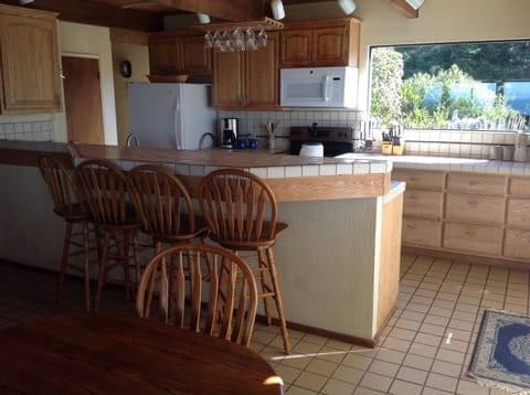 Bar and kitchen with mountain view