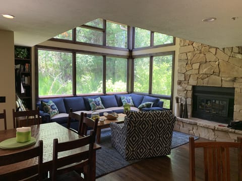 Living Room. End unit, great views into the forest. Very private!