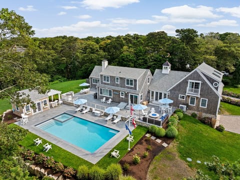 2000+ SF multi level patio, pool, pool house, outdoor kitchen, fire pit & more!
