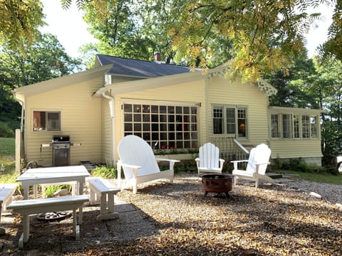 Fire pit , outdoor seating and picnic table , grill