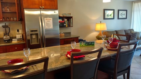 Kitchen island looking toward the living room
