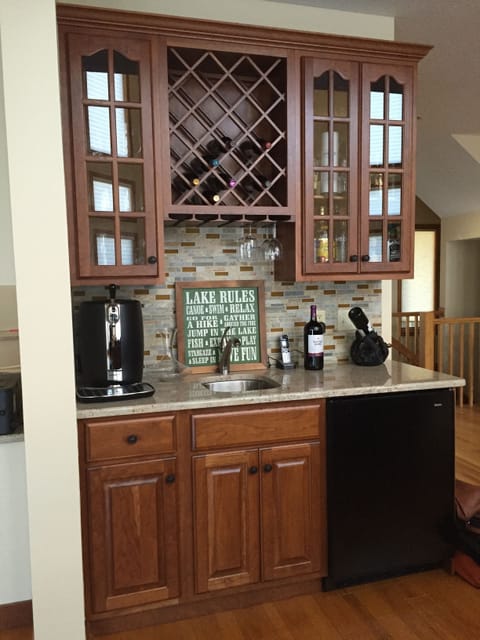 Bar next to main living room area is great for entertaining