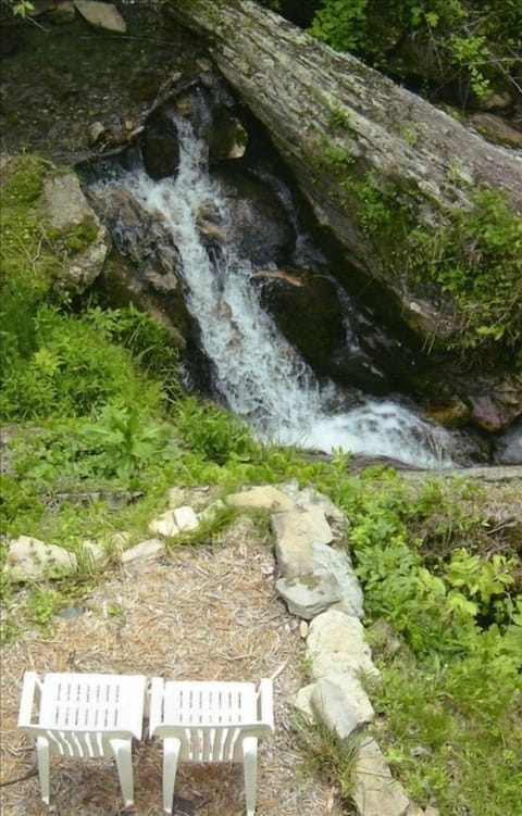 From the deck you can see our falls and the terrace chairs below