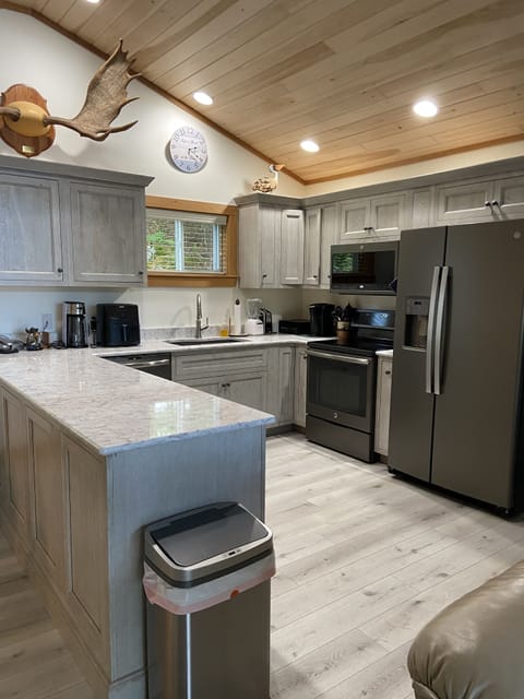 Dishwasher, microwave, induction stove and oven, well stocked kitchen