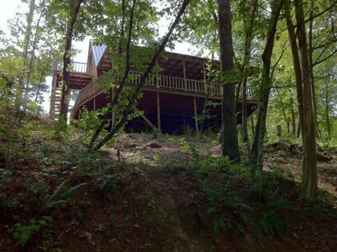 View from the Little Missouri River looking back up the hill at the cabin