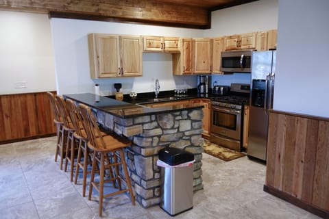 Lower kitchen, fully furnished with fridge, dishwasher, disposal, gas stove, etc