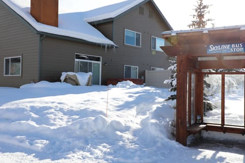 back of chalet winter season