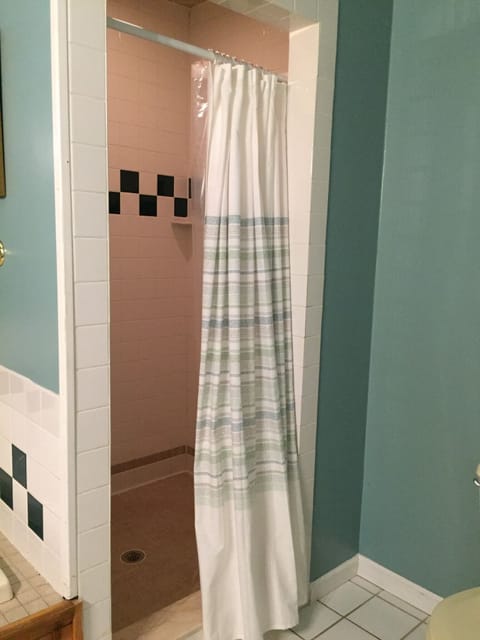 Master bath large tiled walk in shower.