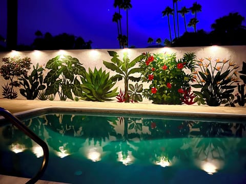 Lighted pool mural, with 9,000 foot Mt. San Jacinto Range.