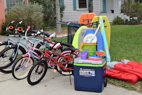 Bikes, beach cart, coolers, boogie boards, chairs, toys, games & more!