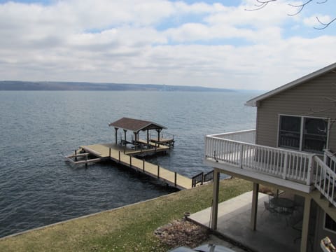 Looking out onto dock and Cayuga Lake
