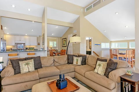 View from living area to dining and kitchen.