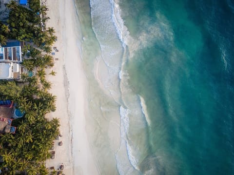 Bird's eye view of Zorba Villa and beach