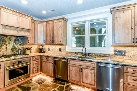 High end stainless appliances, 2 dishwashers, 2 ovens, microwave and gas cooktop