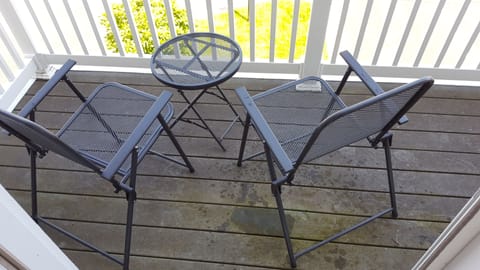 Patio furniture available during warm weather.