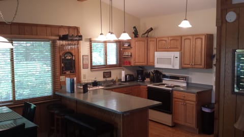 The Kitchen has everything you need and a great view to the lake.