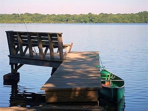 Our dock with canoe and fishing rod- fish and swim from your own dock