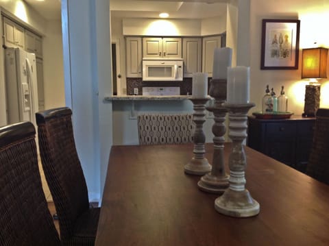 Dining table easily seats six.