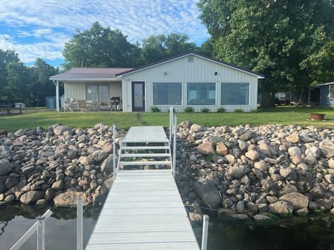 One-story, lakeside cabin on a flat, level lot. Hop, skip & a jump to the lake!