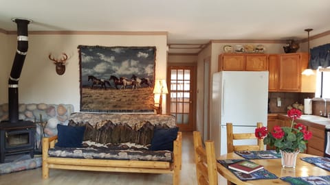 Kitchen/Living Room with Wood-Burning Stove, Futon with highest grade mattress