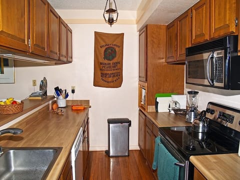 Galley kitchen with upgraded appliances