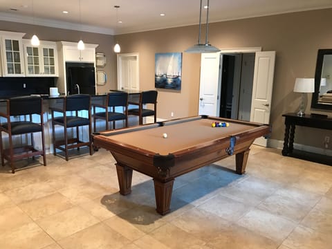Lower level pool table and kitchen