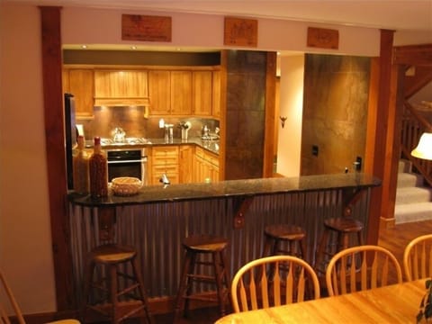 Our kitchen is well stocked with utensils and pantry items
