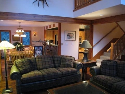 Kitchen & Dining from Living Room - Main stairway to 6 upstairs bedrooms