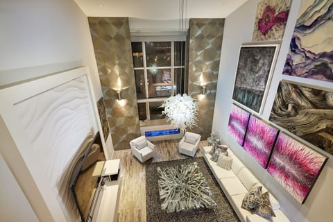 Incredible living room with two story ceilings. Even more dramatic in person.