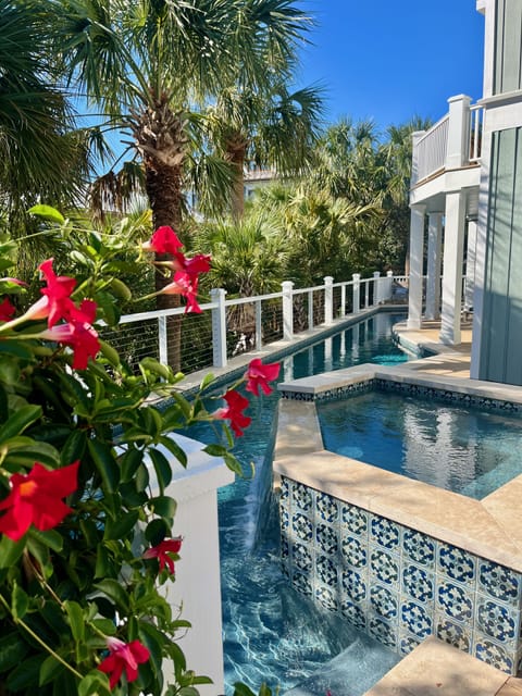 The beautiful pool tiles give the area a lovely old world European vibe. 
