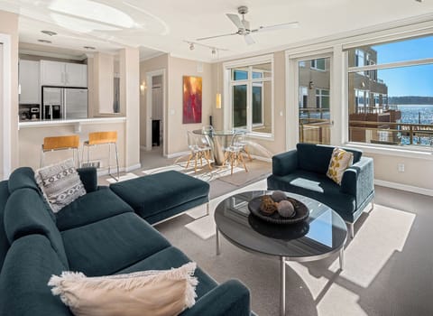 Modern and airy living room with seamless open flow.