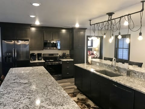 Island and bar along with 10 bar stools!