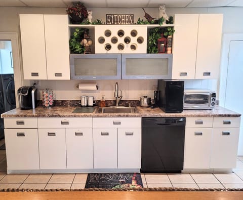 Beautiful kitchen with wine cooler, toaster oven, and Keurig!
