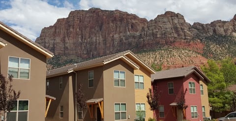The townhomes are near the bend in the road
