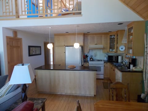 The modern kitchen has all the amenities.