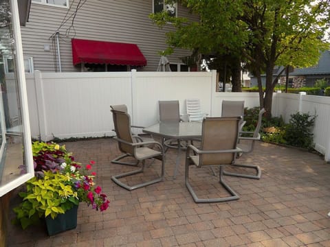 Patio eating area with Lake Michigan views