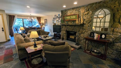 Beaver Creek West Condo #11 living room with wood fireplace