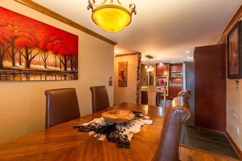 Another view of the oversize dining room table for home cooked meals